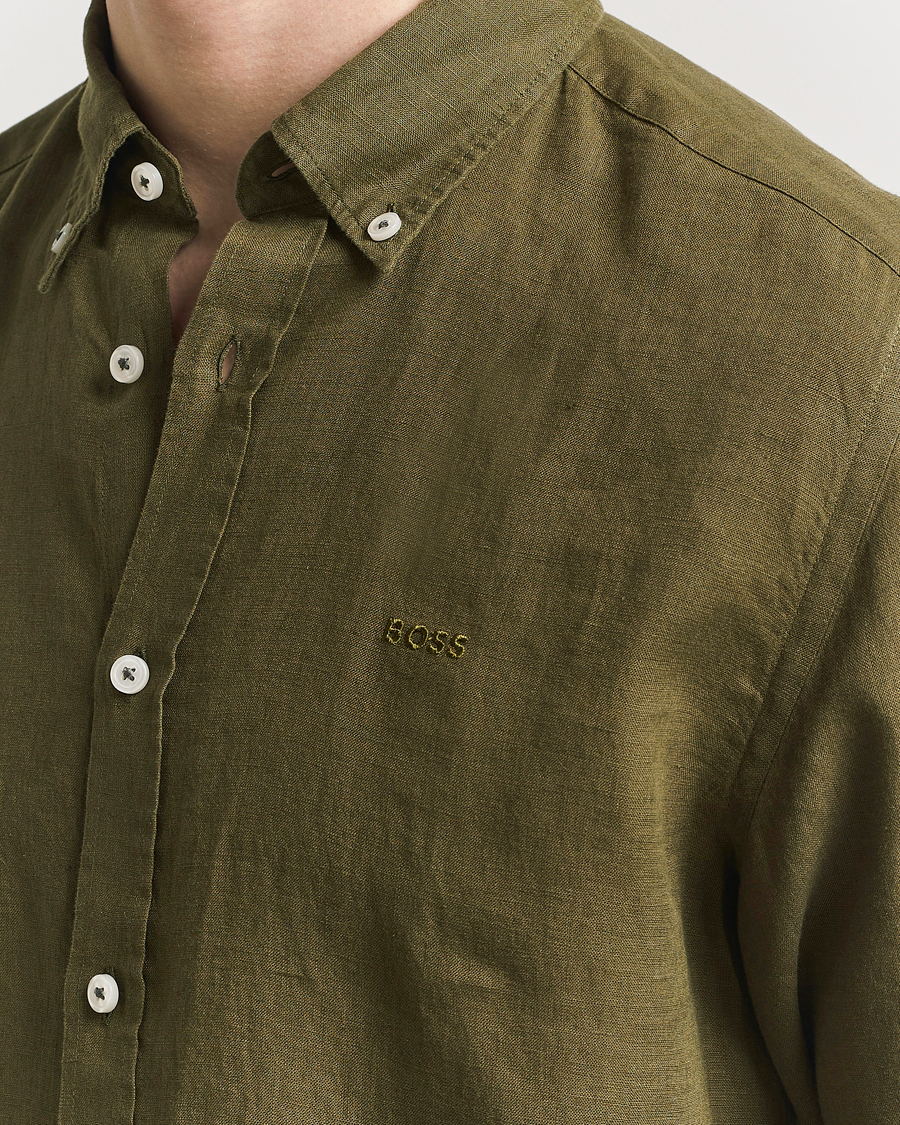 Men | Shirts | BOSS BLACK | Liam Linen Shirt Dark Green