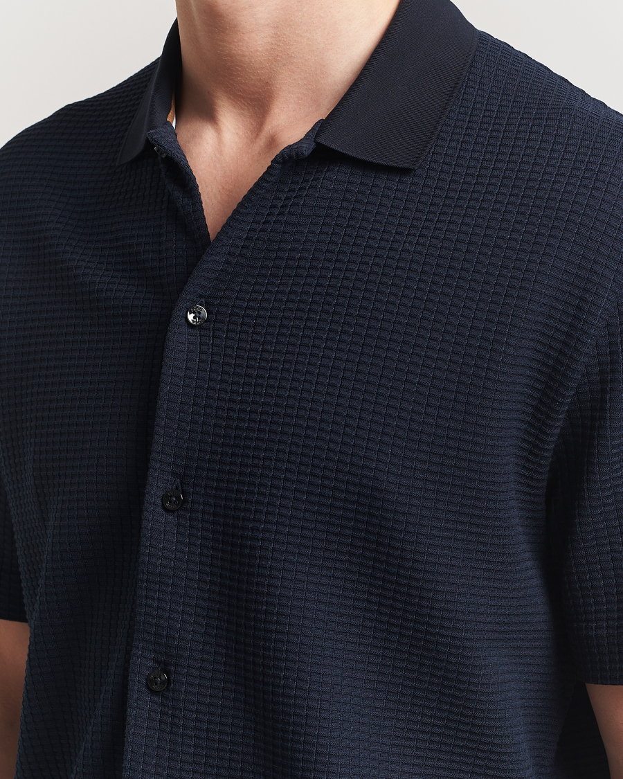 Men | Shirts | BOSS BLACK | Palladio Knitted Short Sleeve Shirt Dark Blue