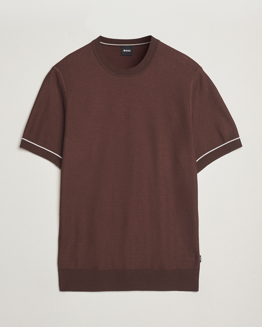 Men | T-Shirts | BOSS BLACK | Jianfranco Cotton/Viscose Knitted T-Shirt Dark Brown