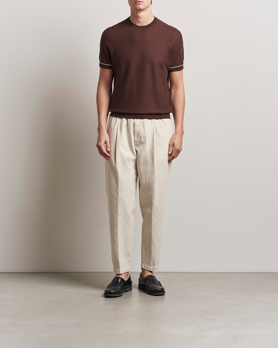 Men | T-Shirts | BOSS BLACK | Jianfranco Cotton/Viscose Knitted T-Shirt Dark Brown