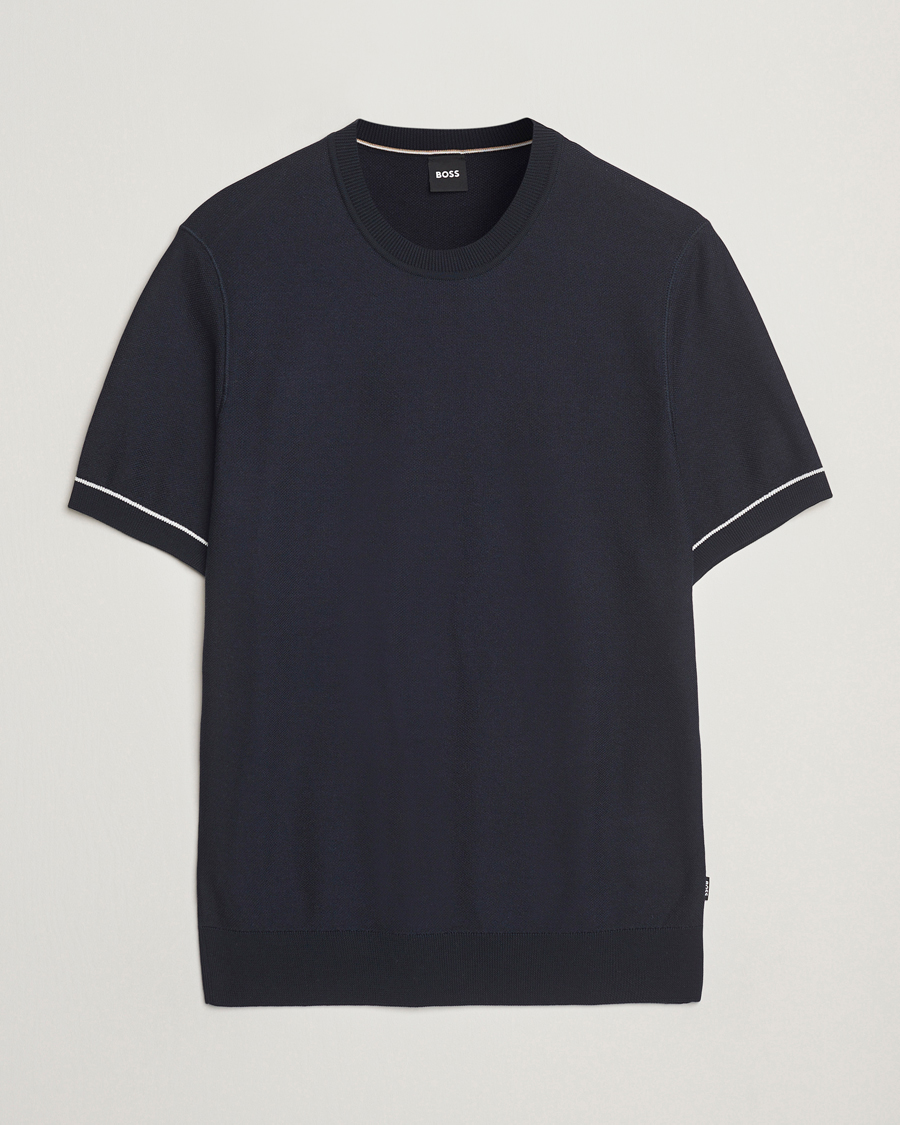 Men | T-Shirts | BOSS BLACK | Jianfranco Cotton/Viscose Knitted T-Shirt Dark Blue