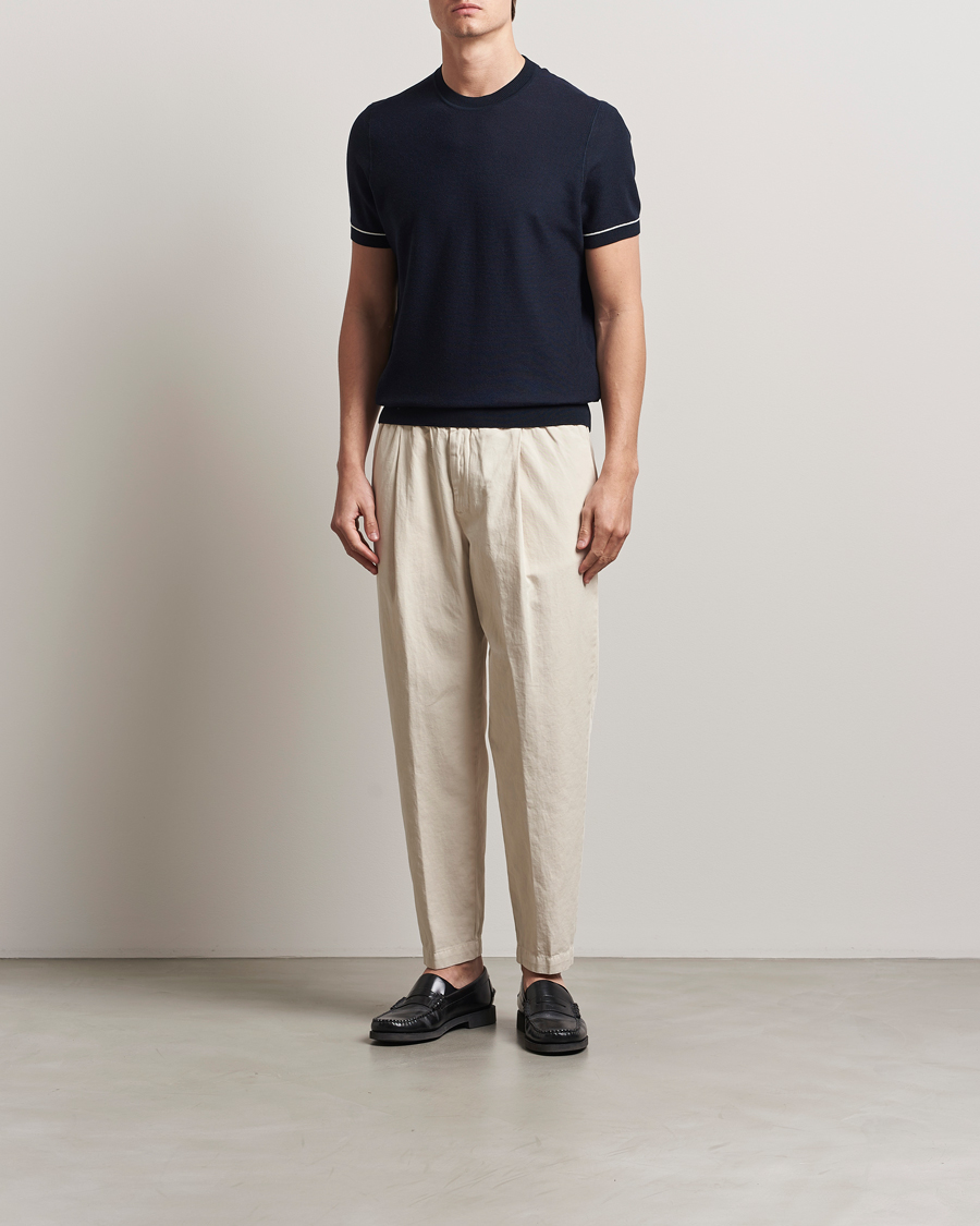 Men | T-Shirts | BOSS BLACK | Jianfranco Cotton/Viscose Knitted T-Shirt Dark Blue