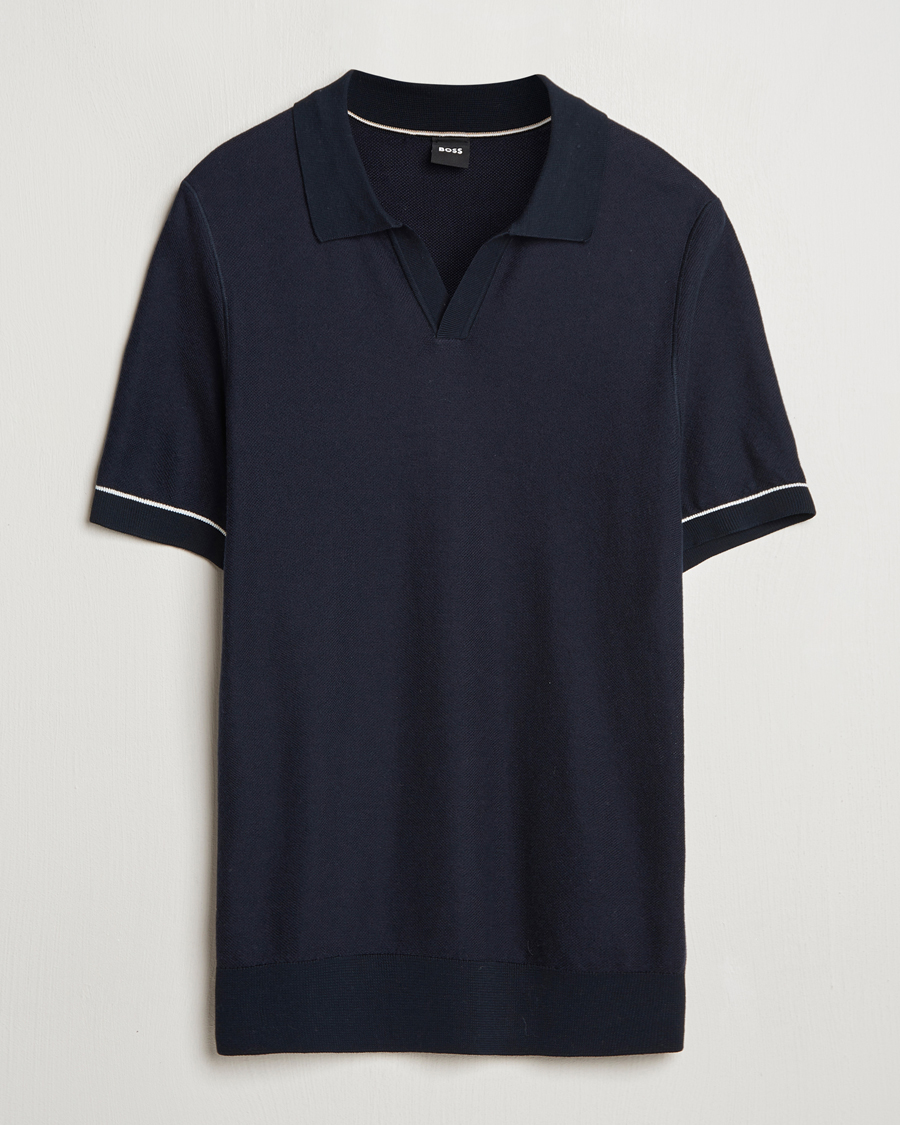 Men | Polo Shirts | BOSS BLACK | Jianluca Cotton/Lyocell Knitted Polo Dark Blue