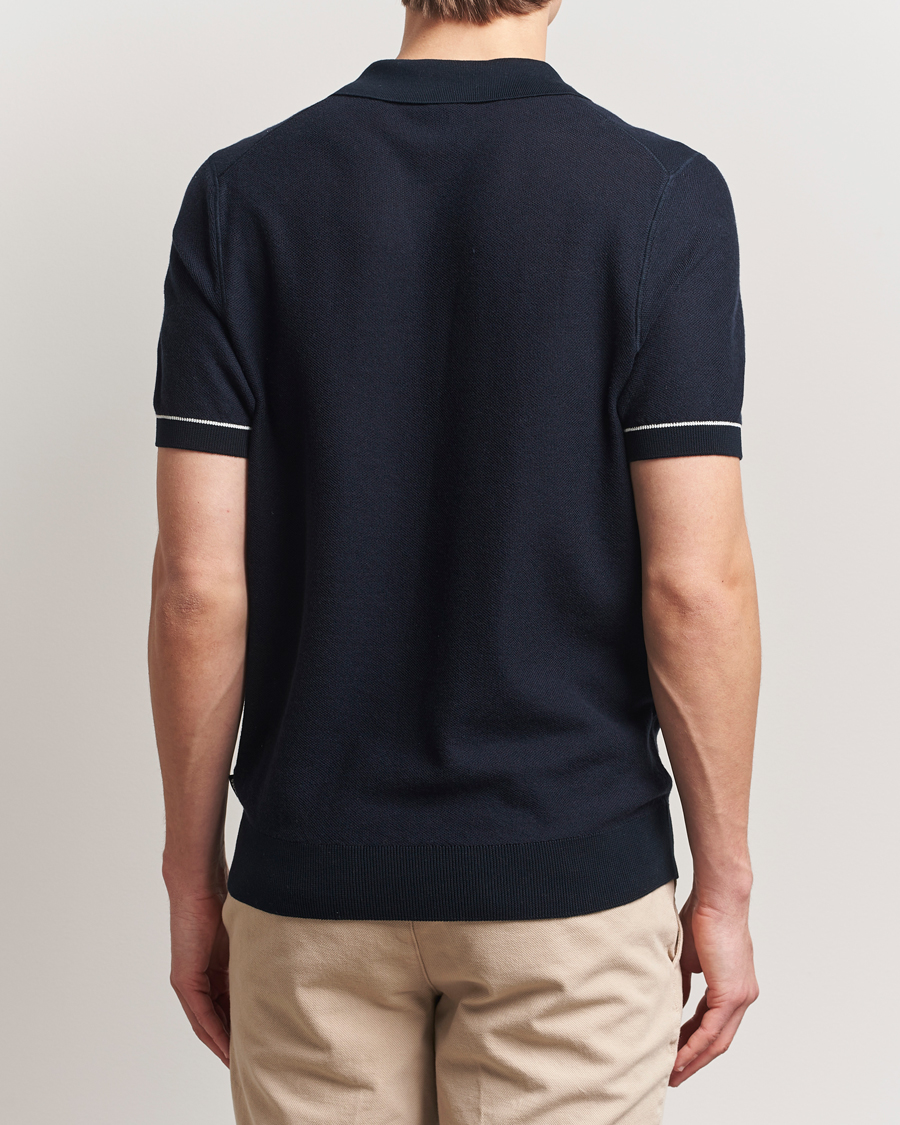 Men | Polo Shirts | BOSS BLACK | Jianluca Cotton/Lyocell Knitted Polo Dark Blue