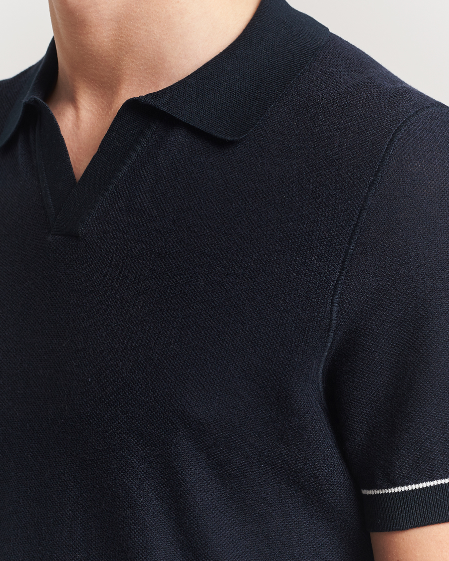 Men | Polo Shirts | BOSS BLACK | Jianluca Cotton/Lyocell Knitted Polo Dark Blue