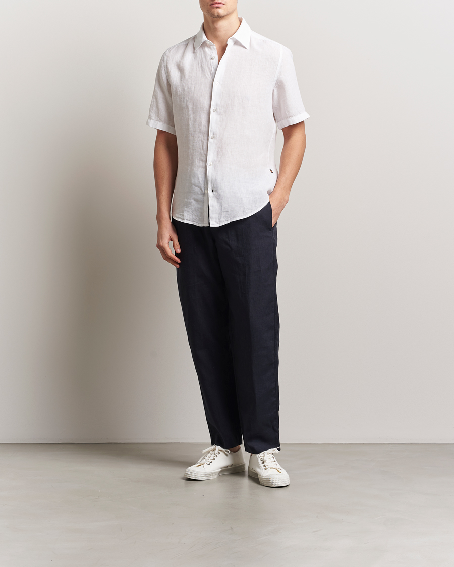 Men | Shirts | BOSS ORANGE | Rash Linen Short Sleeve Shirt White