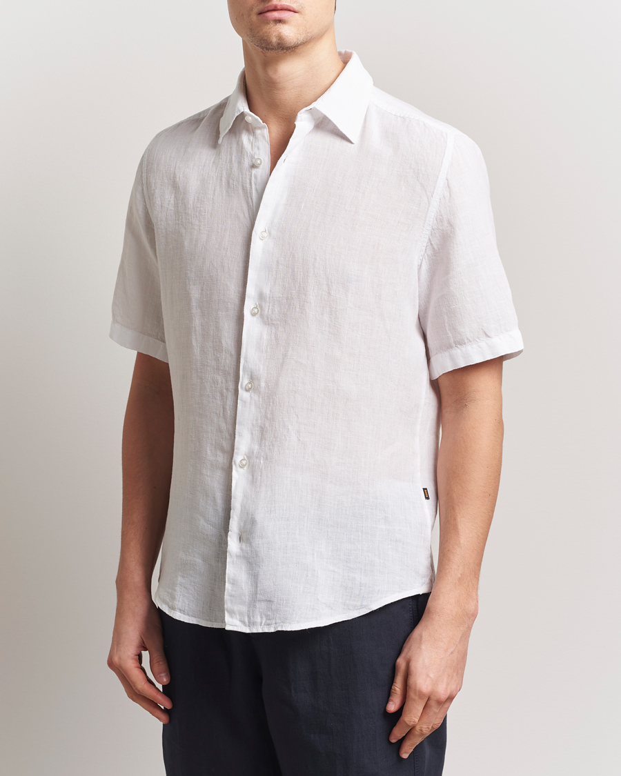 Men | Shirts | BOSS ORANGE | Rash Linen Short Sleeve Shirt White