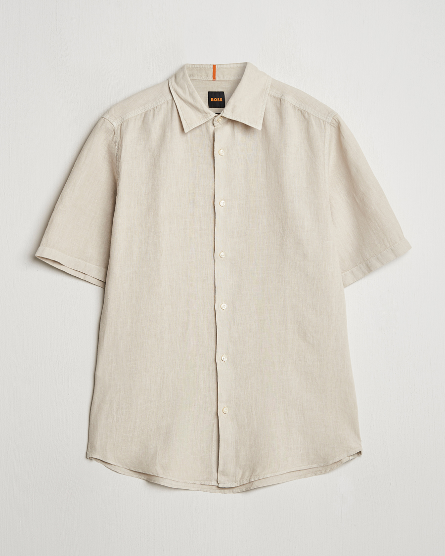 Men | Shirts | BOSS ORANGE | Rash Linen Short Sleeve Shirt Light Beige