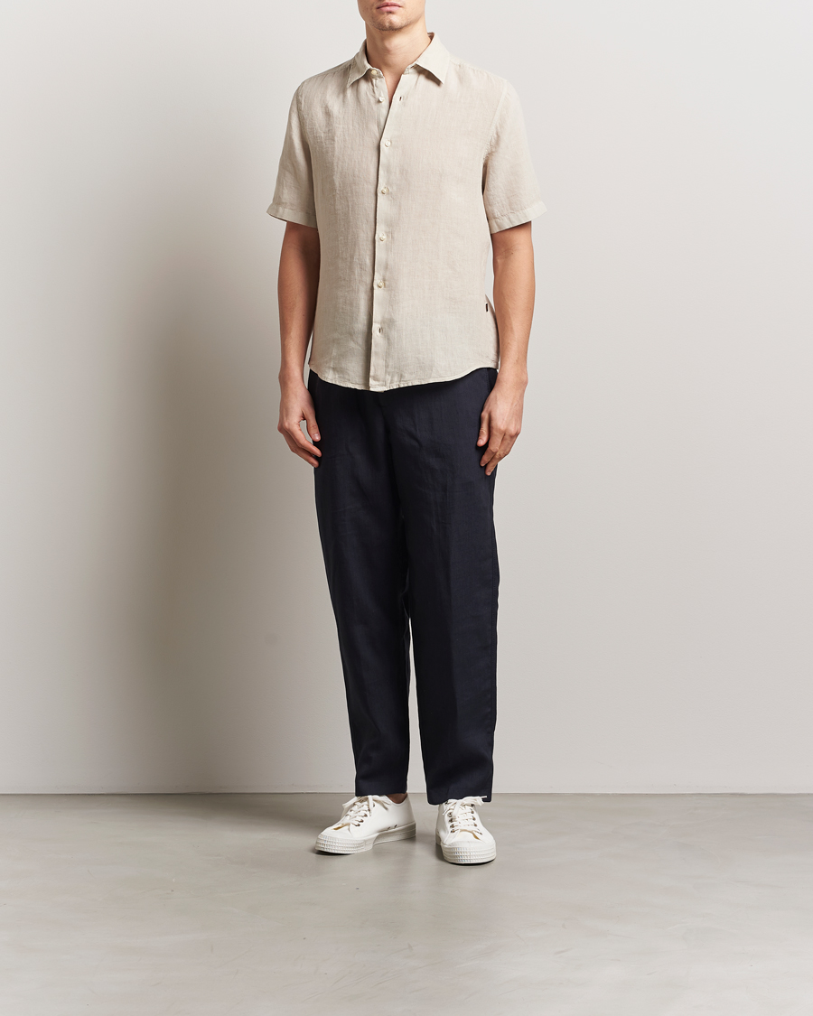 Men | Shirts | BOSS ORANGE | Rash Linen Short Sleeve Shirt Light Beige