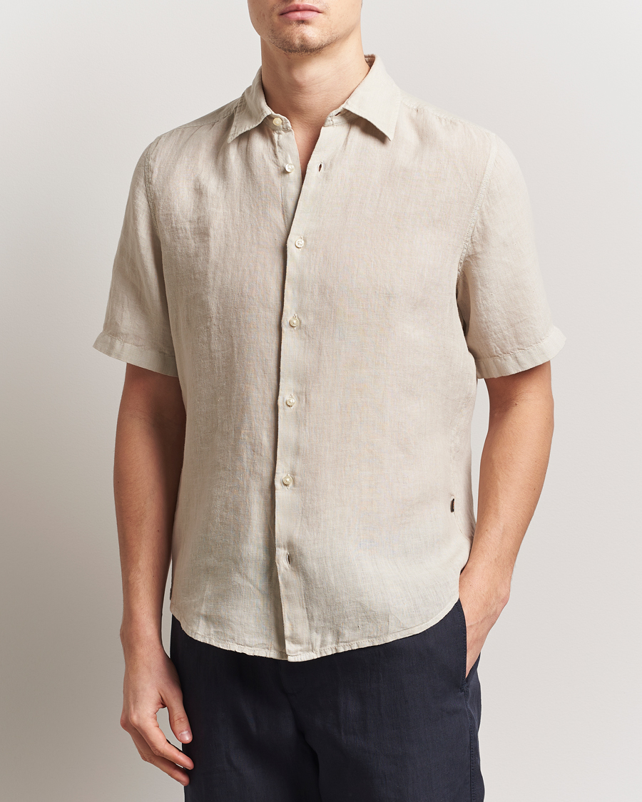 Men | Shirts | BOSS ORANGE | Rash Linen Short Sleeve Shirt Light Beige