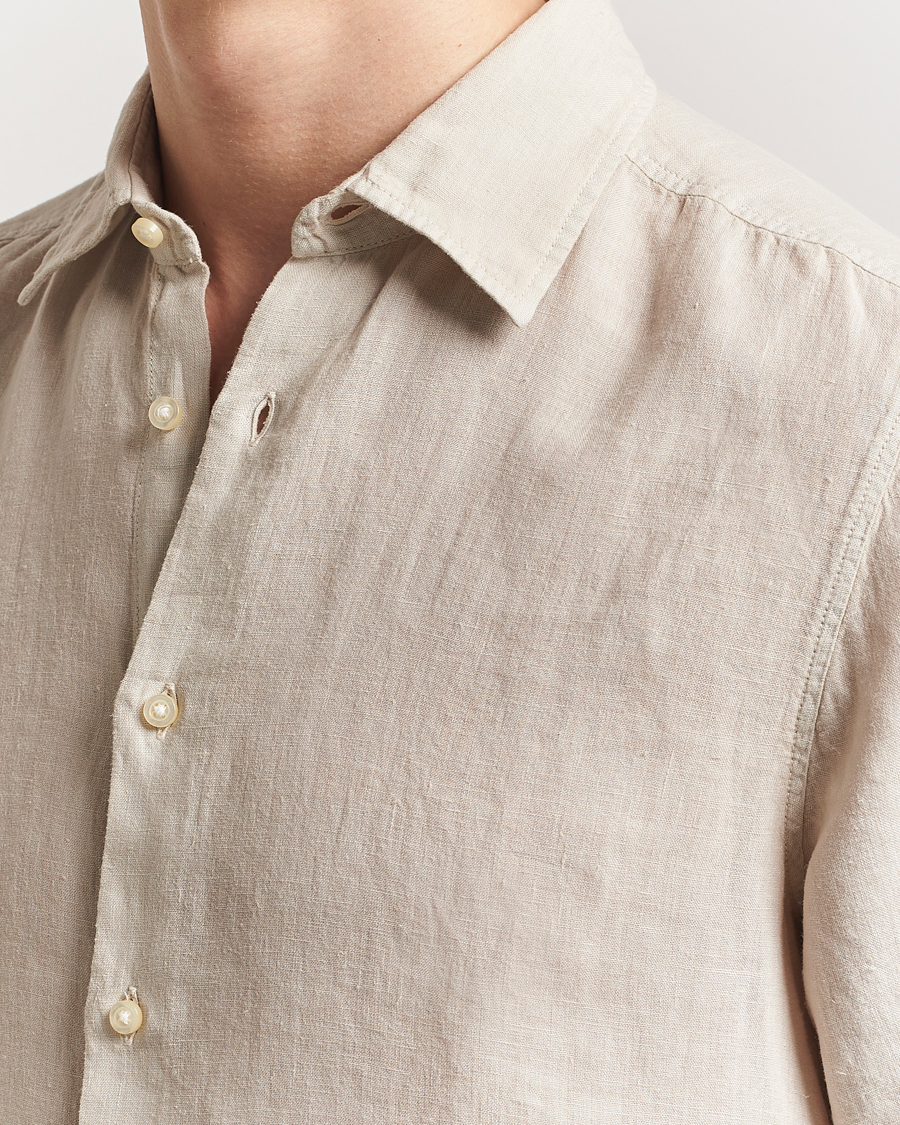 Men | Shirts | BOSS ORANGE | Rash Linen Short Sleeve Shirt Light Beige
