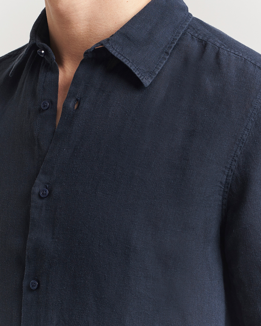 Men | Shirts | BOSS ORANGE | Rash Linen Short Sleeve Shirt Dark Blue