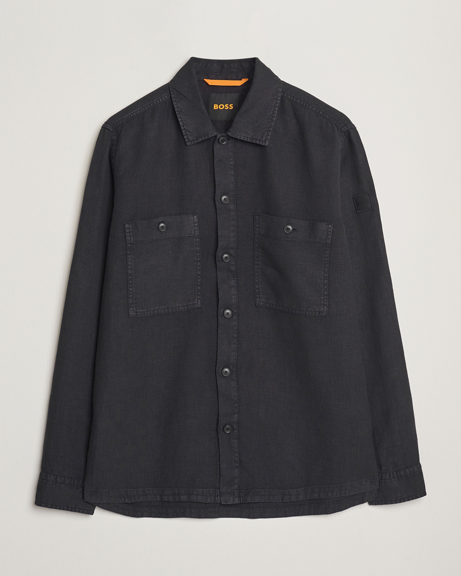 Men | Shirts | BOSS ORANGE | Locky Linen Overshirt Black