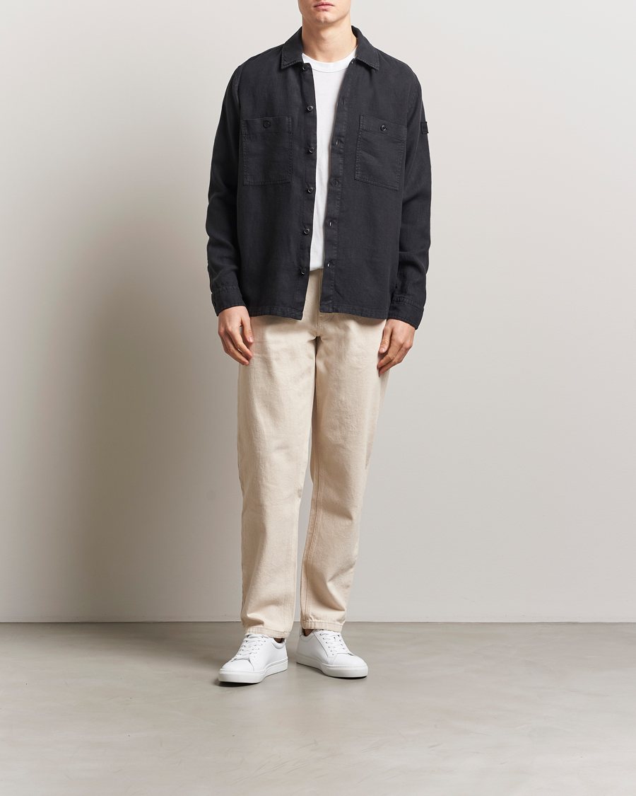 Men | Shirts | BOSS ORANGE | Locky Linen Overshirt Black