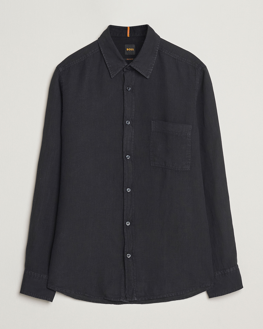 Men | Shirts | BOSS ORANGE | Relegant Linen Shirt Black