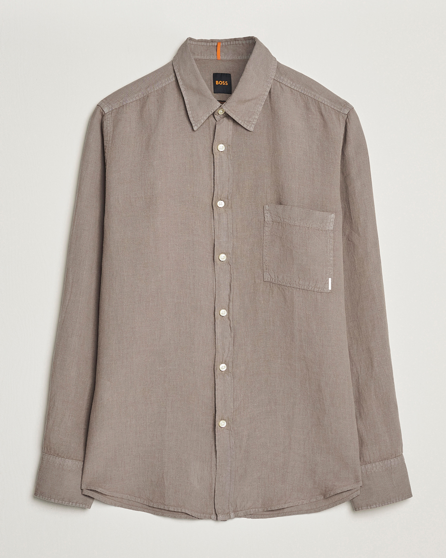 Men | Shirts | BOSS ORANGE | Relegant Linen Shirt Open Beige