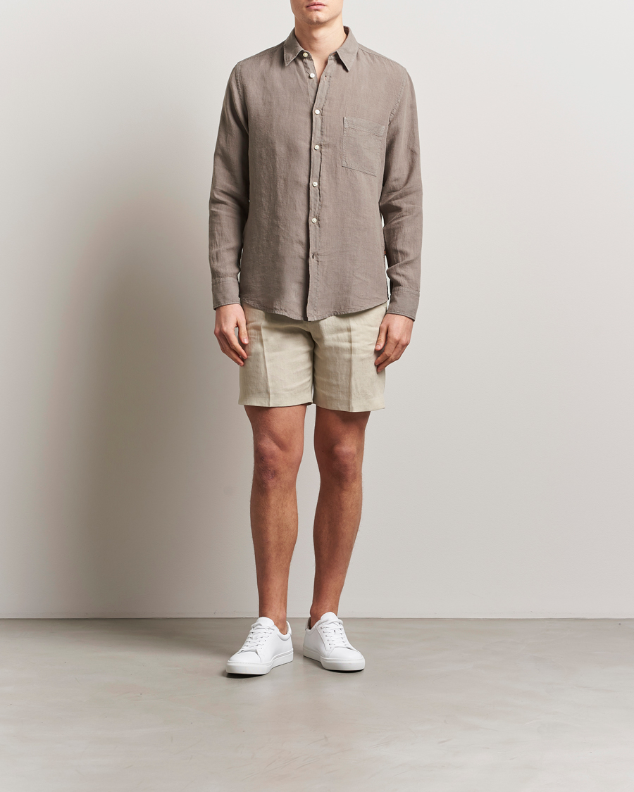 Men | Shirts | BOSS ORANGE | Relegant Linen Shirt Open Beige
