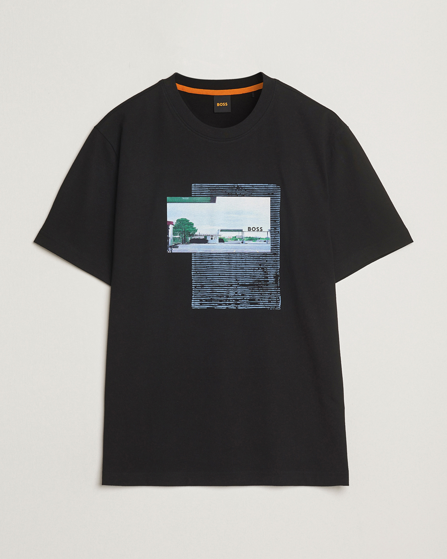 Men | T-Shirts | BOSS ORANGE | On The Way Printed Crew Neck T-Shirt Black