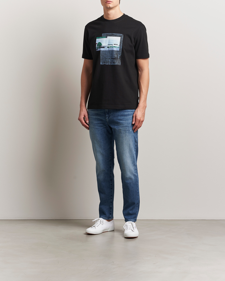 Men | T-Shirts | BOSS ORANGE | On The Way Printed Crew Neck T-Shirt Black