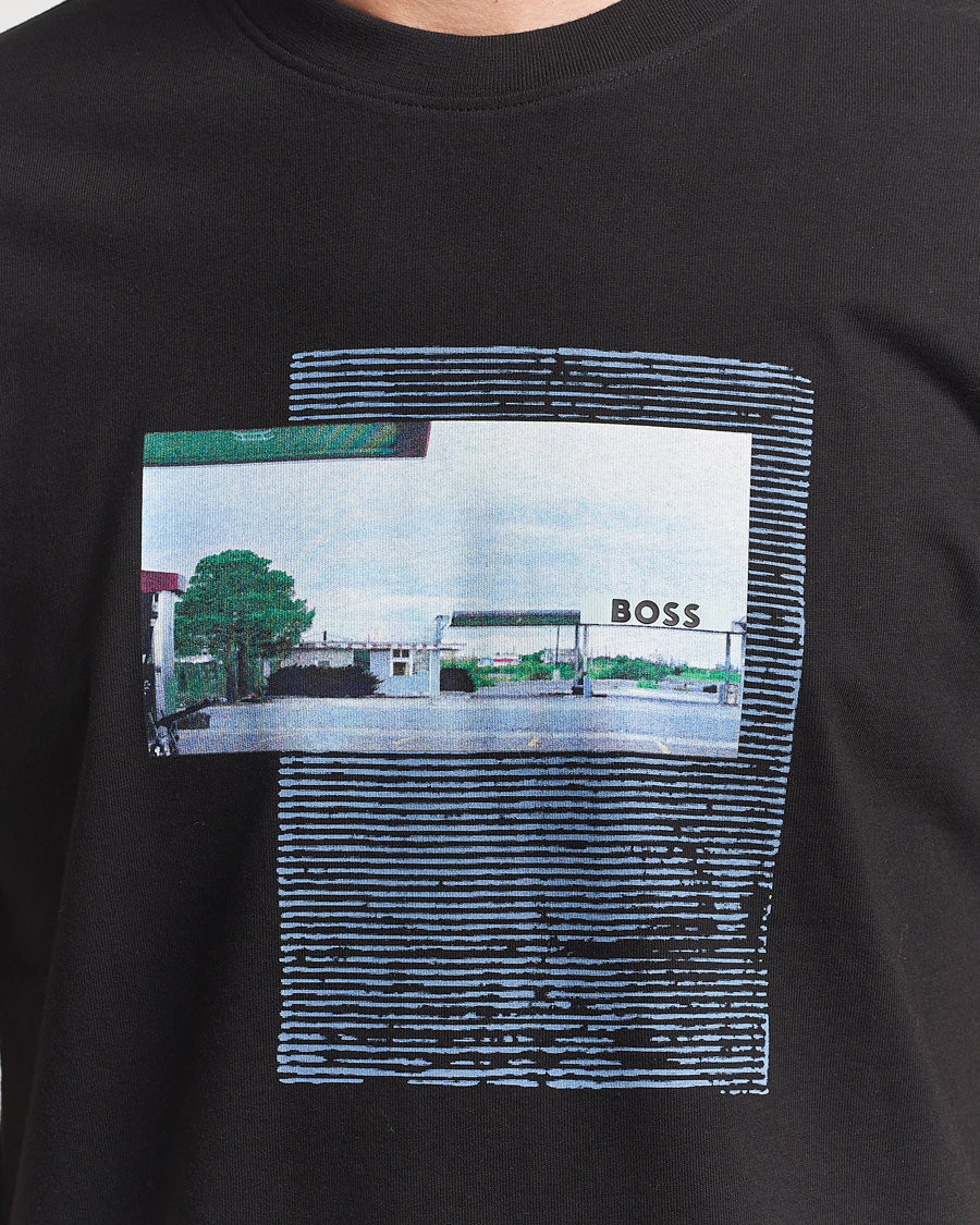 Men | T-Shirts | BOSS ORANGE | On The Way Printed Crew Neck T-Shirt Black