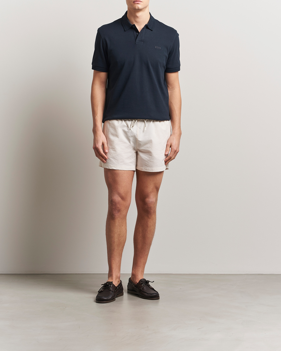 Men | Swimwear | BOSS BLACK | Velvetfish Seersucker Swimshorts Open White