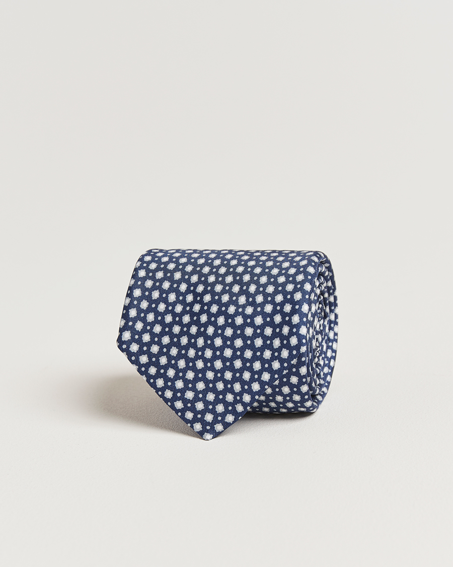 Men | Ties | Stenströms | Printed Silk Tie 7,5cm Blue