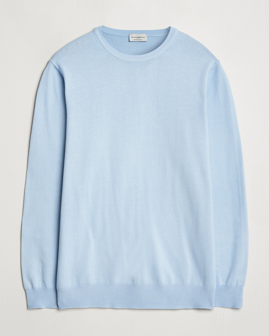 Men | Sweaters & Knitwear | Morgano | Supersoft Egyptian Cotton Crew Neck Light Blue