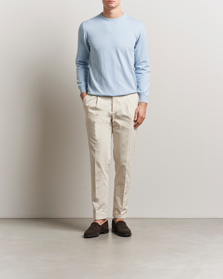 Men | Sweaters & Knitwear | Morgano | Supersoft Egyptian Cotton Crew Neck Light Blue