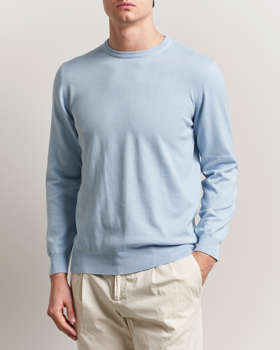Men | Sweaters & Knitwear | Morgano | Supersoft Egyptian Cotton Crew Neck Light Blue