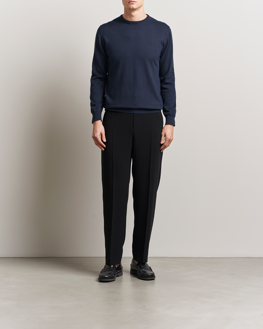 Men | Sweaters & Knitwear | Morgano | Supersoft Egyptian Cotton Crew Neck Navy