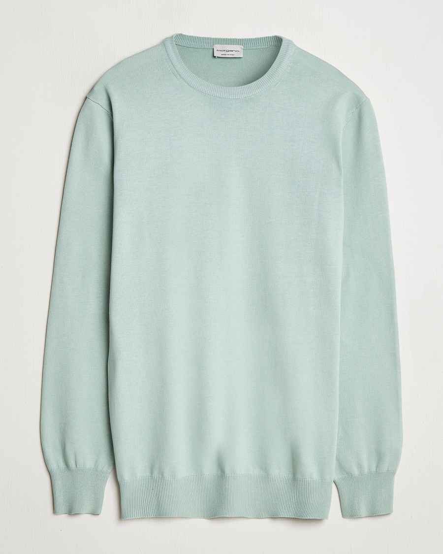 Men | Sweaters & Knitwear | Morgano | Supersoft Egyptian Cotton Crew Neck Light Green