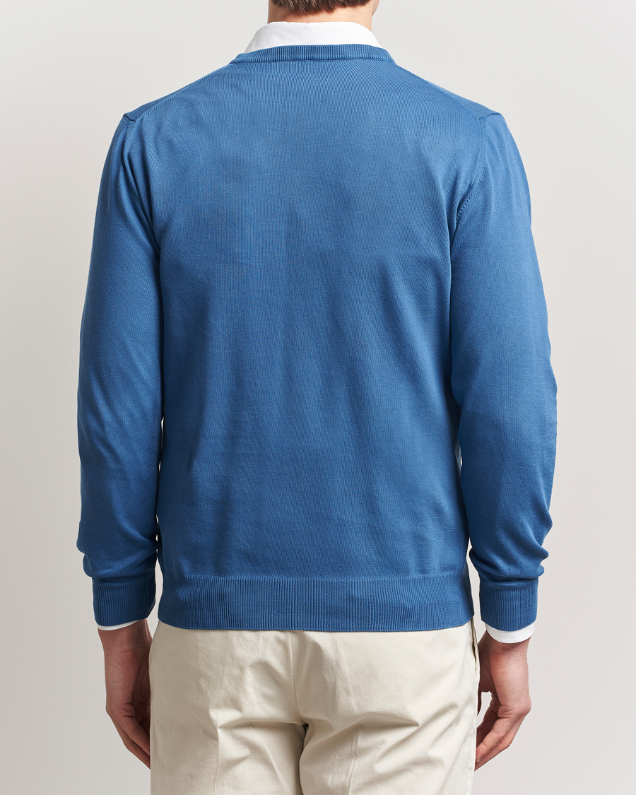 Men | Sweaters & Knitwear | Morgano | Supersoft Egyptian Cotton V-Neck Mid Blue