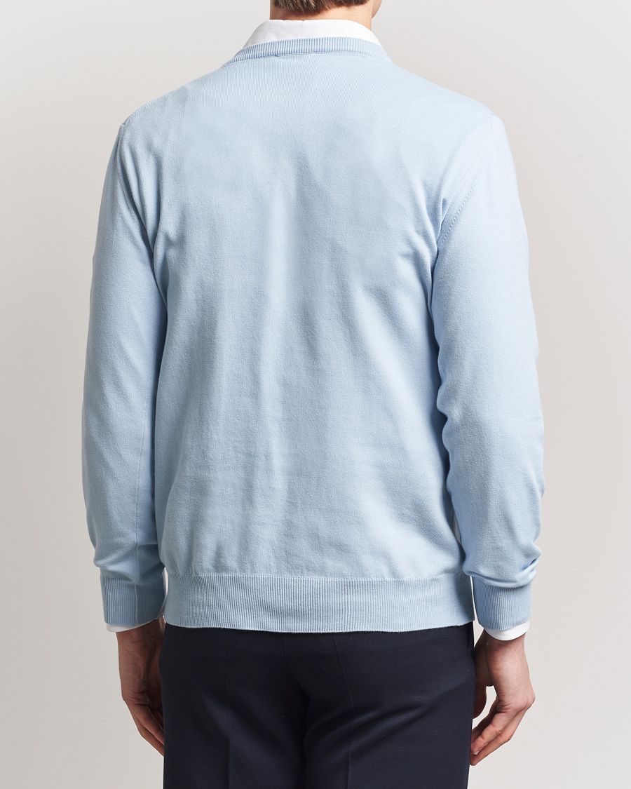 Men | Sweaters & Knitwear | Morgano | Supersoft Egyptian Cotton V-Neck Light Blue