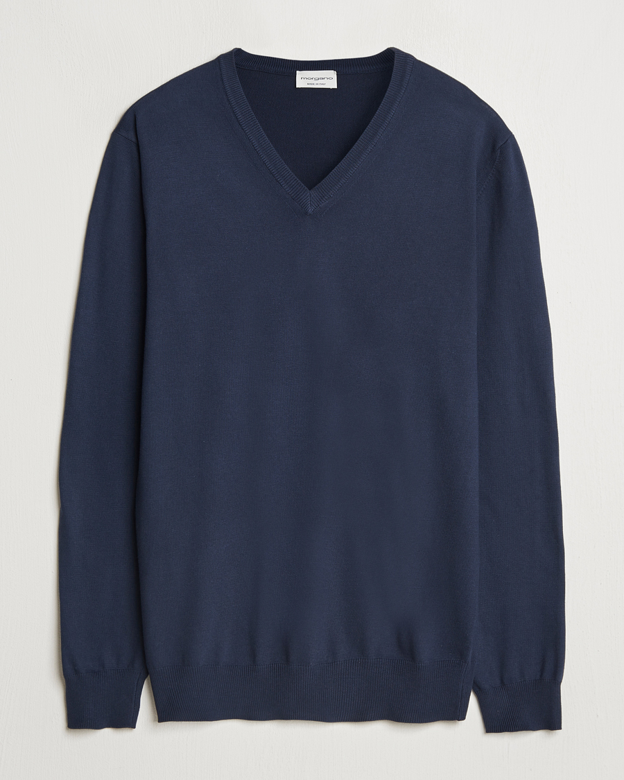Men | Sweaters & Knitwear | Morgano | Supersoft Egyptian Cotton V-Neck Navy