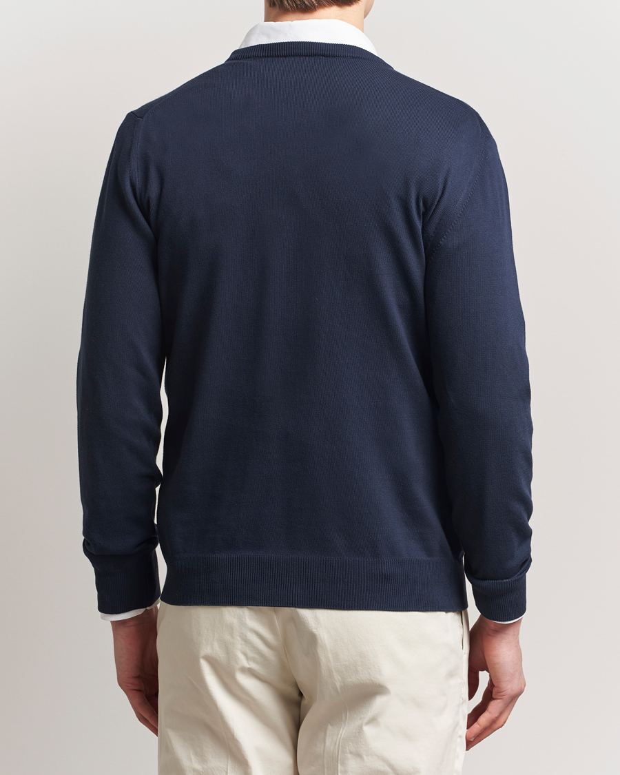 Men | Sweaters & Knitwear | Morgano | Supersoft Egyptian Cotton V-Neck Navy