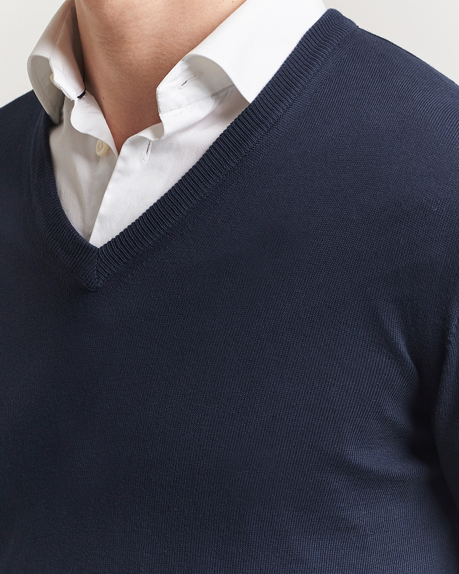 Men | Sweaters & Knitwear | Morgano | Supersoft Egyptian Cotton V-Neck Navy