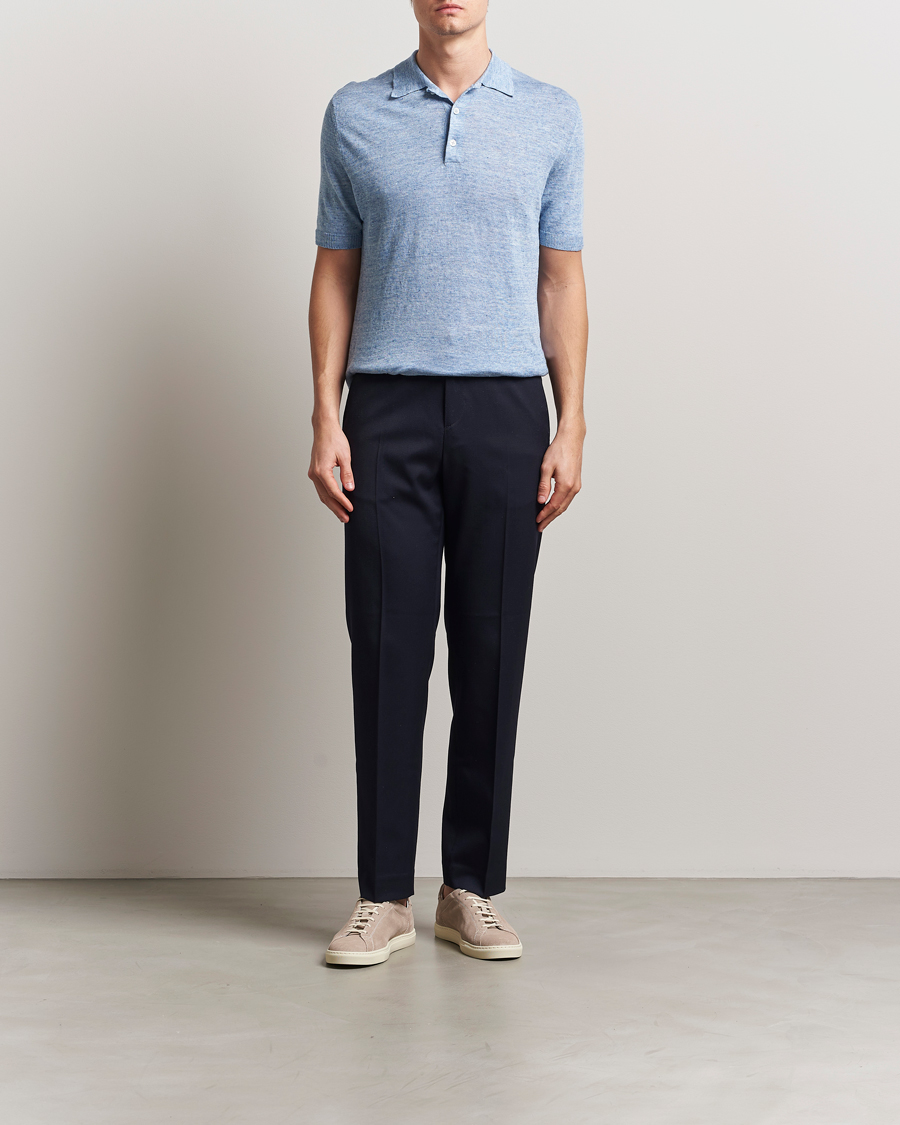Men | Polo Shirts | Morgano | Linen Polo Blue