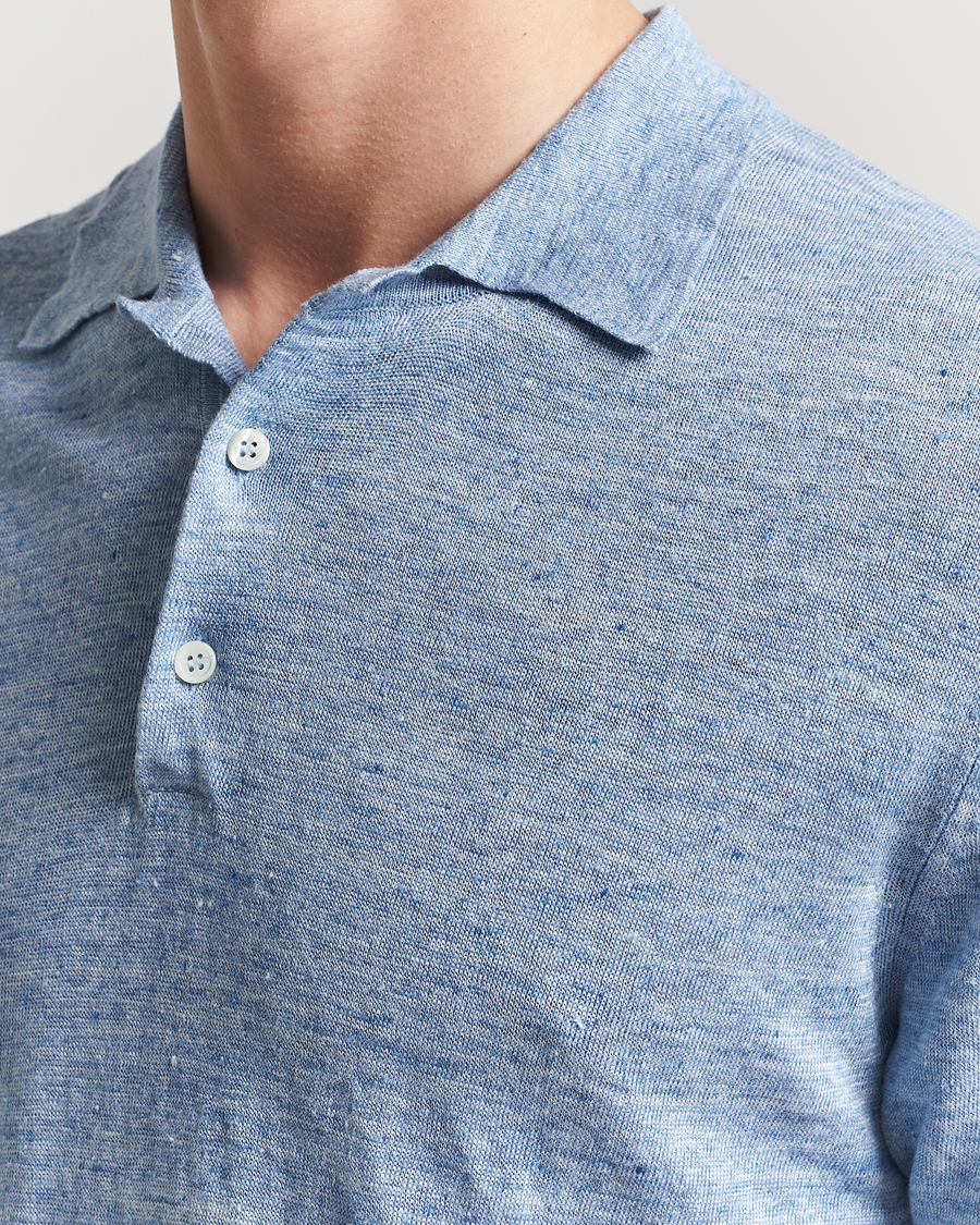 Men | Polo Shirts | Morgano | Linen Polo Blue