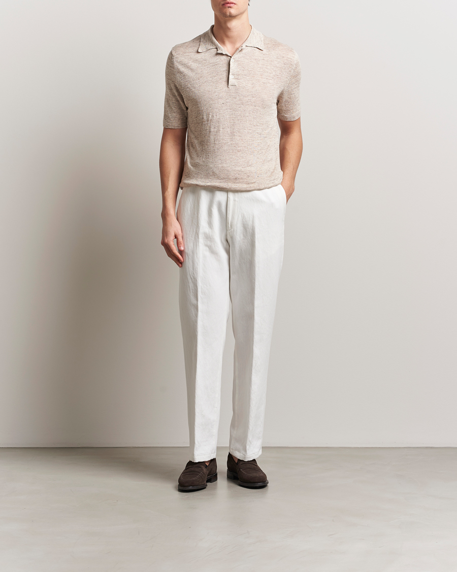 Men | Polo Shirts | Morgano | Linen Polo Beige