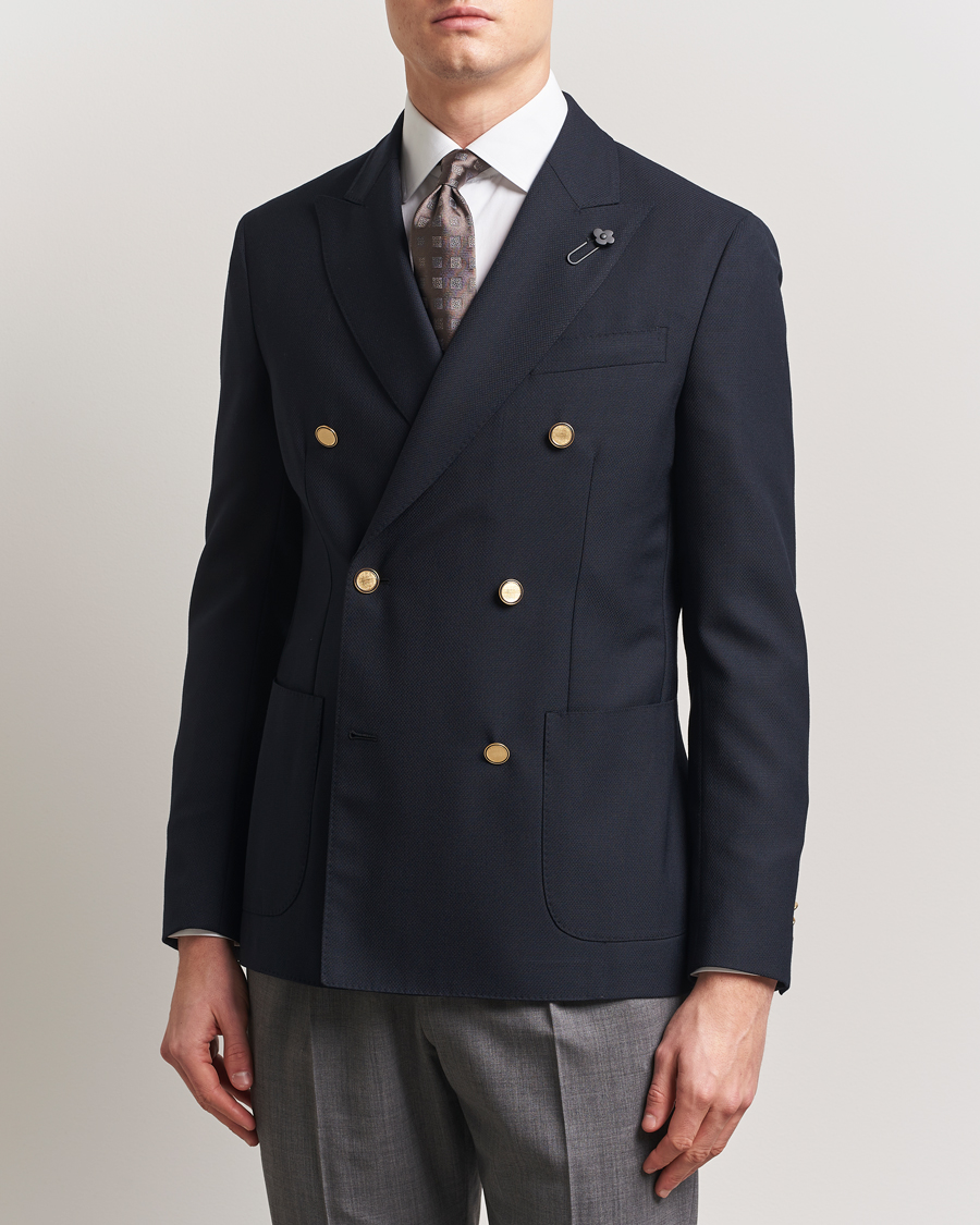 Lardini Double Breasted Light Wool Blazer Navy at CareOfCarl.com