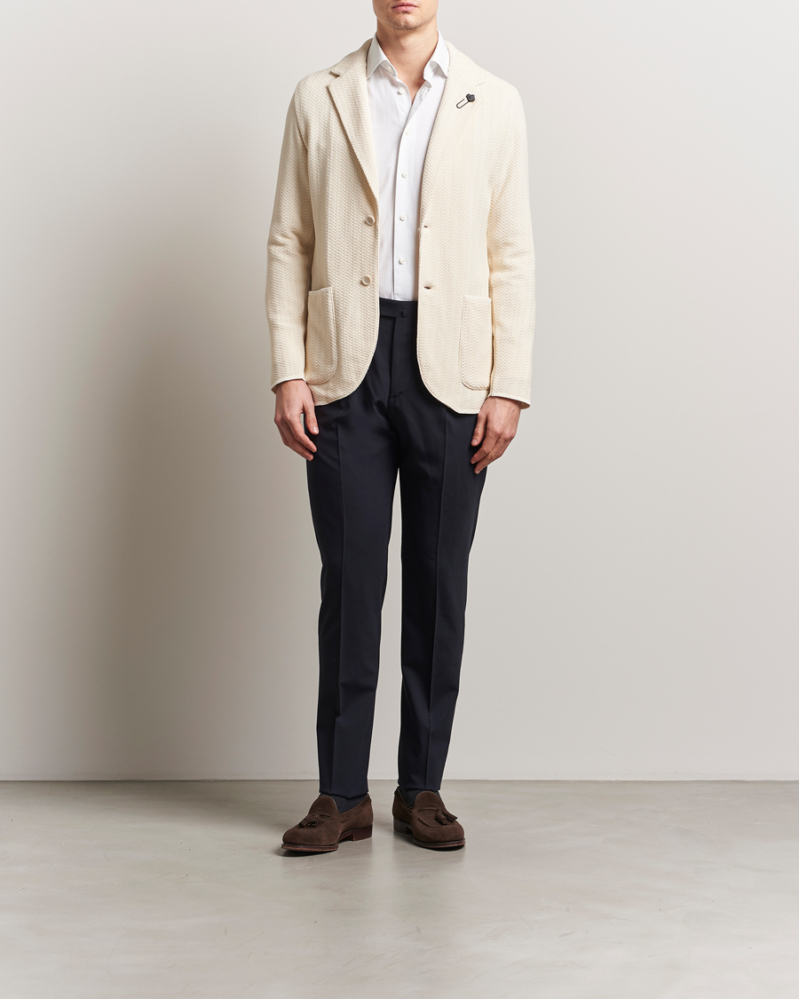 Men | Blazers | Lardini | Knitted Cotton Structured Blazer White/Beige