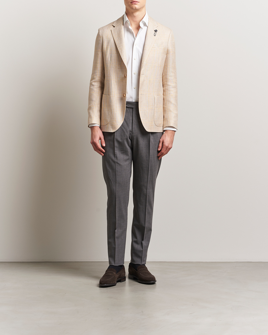 Lardini Cotton/Linen Glencheck Blazer Beige at CareOfCarl.com