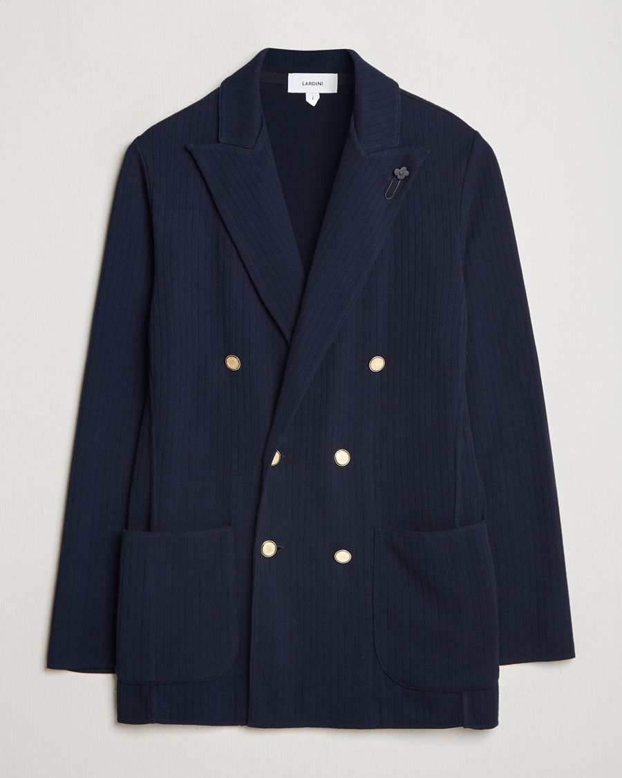 Men | Blazers | Lardini | Double Breasted Knitted Cotton Blazer Navy