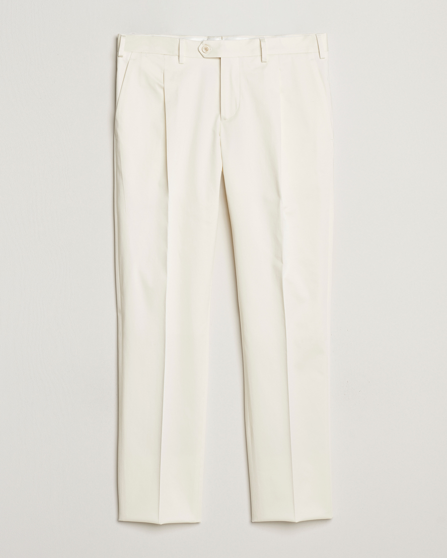 Men | Trousers | Lardini | Pleated Cotton Stretch Trousers Off White