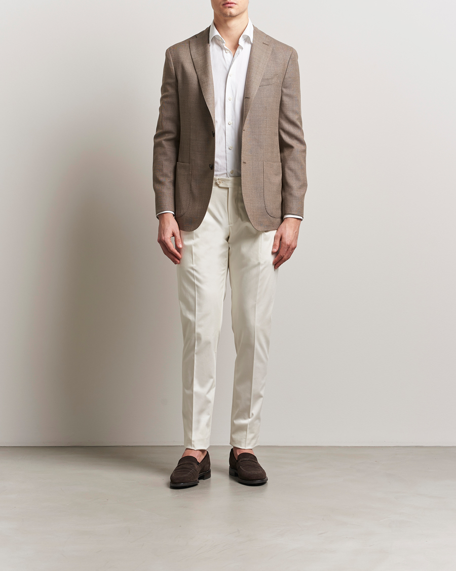 Men | Trousers | Lardini | Pleated Cotton Stretch Trousers Off White