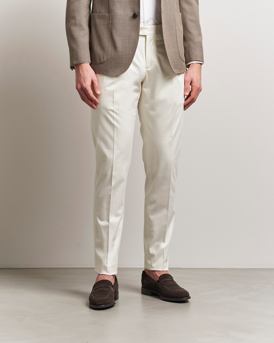 Men | Trousers | Lardini | Pleated Cotton Stretch Trousers Off White