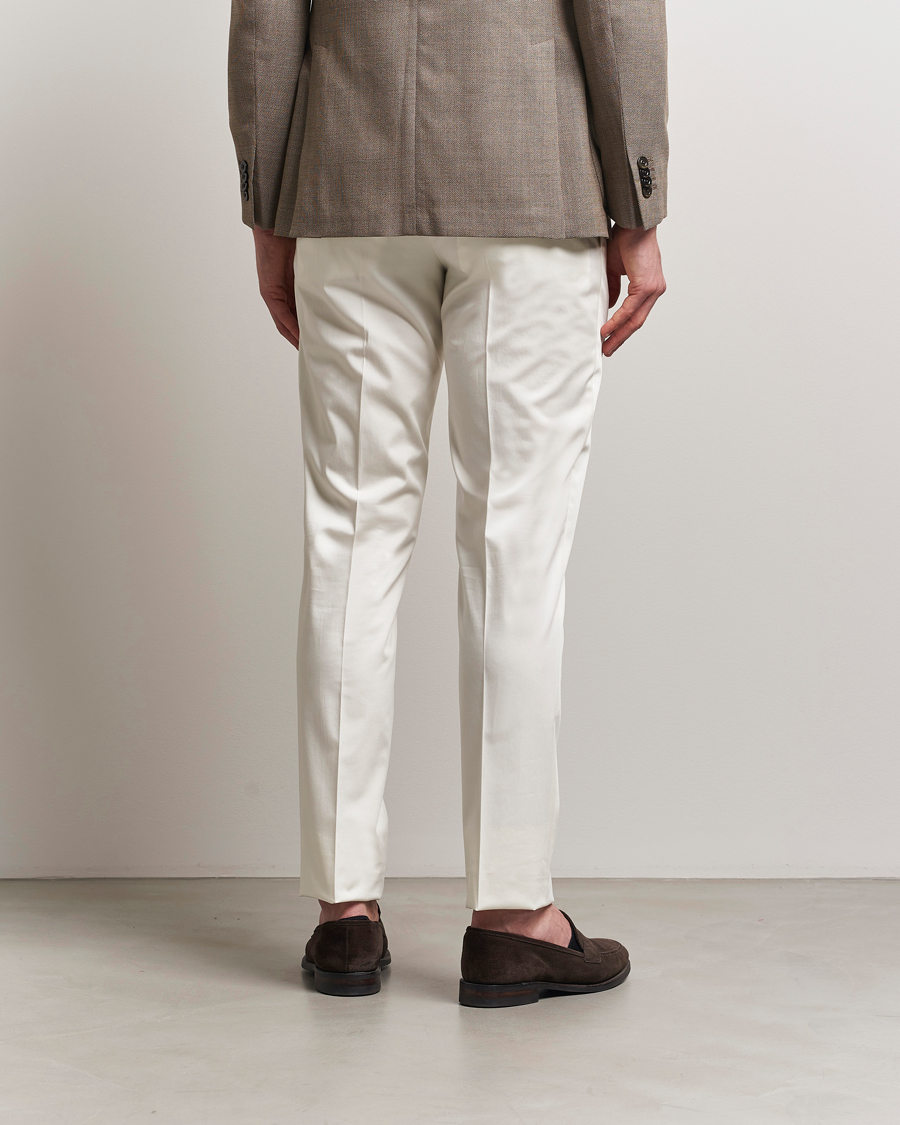 Men | Trousers | Lardini | Pleated Cotton Stretch Trousers Off White