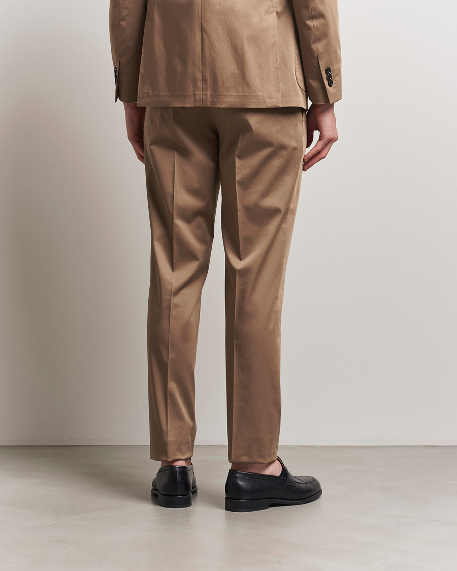 Men | Trousers | Lardini | Pleated Cotton Stretch Trousers Light Brown