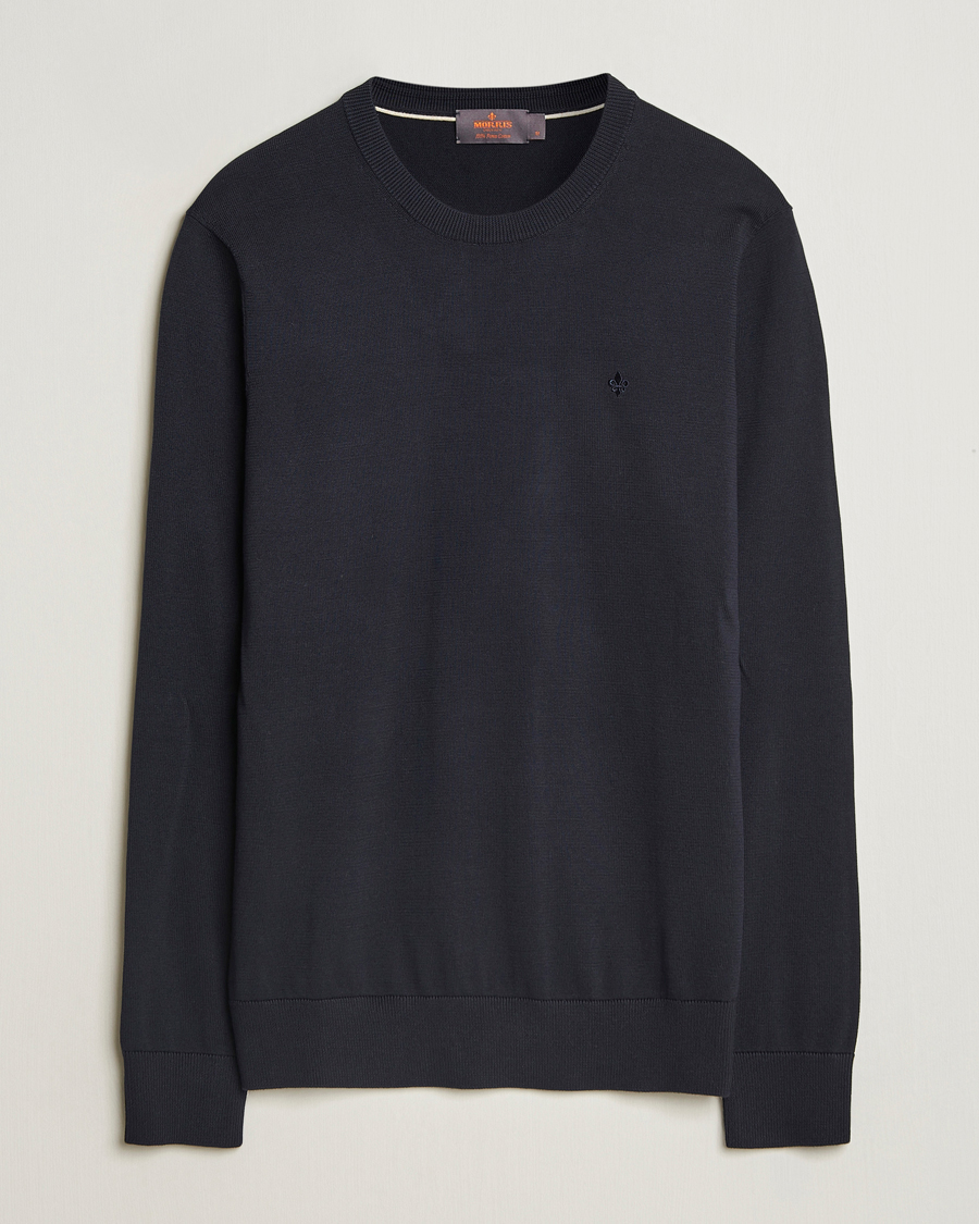 Men | Sweaters & Knitwear | Morris | Riley Cotton O-Neck Dark Blue