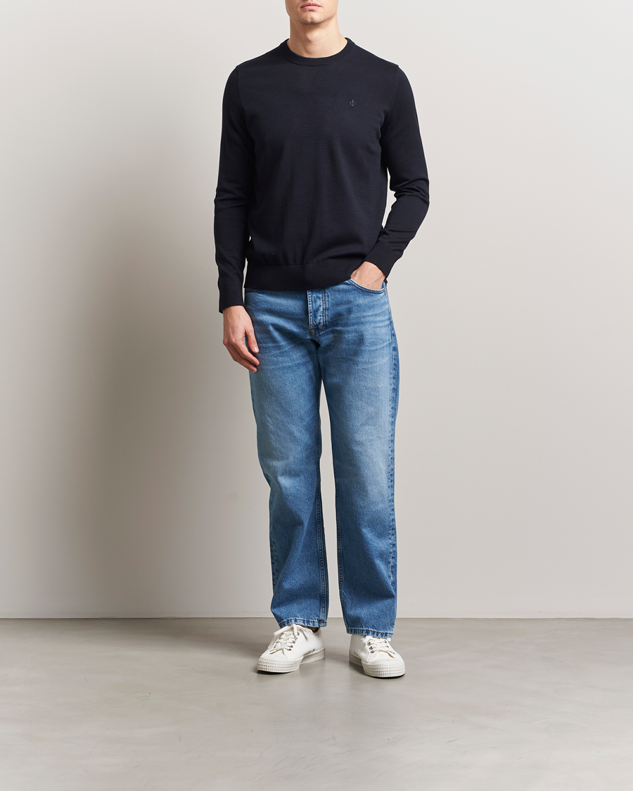 Men | Sweaters & Knitwear | Morris | Riley Cotton O-Neck Dark Blue